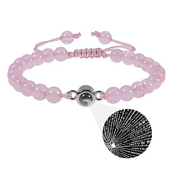 Pink crystal - spot goods Natural Stone Projection Bracelet with 100 Languages I Love You, Handmade Jewelry