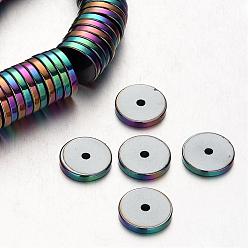 Multi-color Plated Electroplate Non-magnetic Synthetic Hematite Beads Strands, Heishi Beads, Disc/Flat Round, Multi-color Plated, 8x2mm, Hole: 1mm, about 194pcs/strand, 15.7 inch