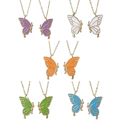 Mixed Color 2Pcs Alloy Butterfly Pendant Necklaces, Cable Chain Necklace, Jewely for Women, Mixed Color, 17-3/4 inch(45cm)