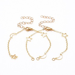 Golden Star & Moon Bracelet Makings, with Brass Curb Chains, 304 Stainless Steel Lobster Claw Clasps & Jump Rings, Golden, 5-7/8 inch(15cm), Hole: 2.5mm