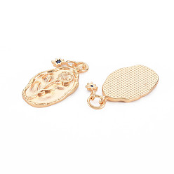 September Morning Glory Brass Capri Blue Rhinestone Pendants, Birth Flower Charms, Nickel Free, Oval with Star, Real 18K Gold Plated, September Morning Glory, 23x13x2mm, Hole: 3mm, Star: 9x4x1mm