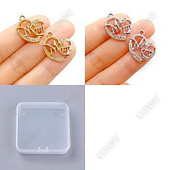 Platine & Or 40 pcs 2 pendentifs en strass en alliage de couleurs, coeur avec le mot maman, platine et d'or, 21x19mm, 20 pcs / couleur