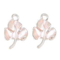 Misty Rose Alloy with Enamel Pendants, Leaf Charms, Long-Lasting Plated, Rack Plating, Silver, Misty Rose, 17.5x11.5x4.5mm, Hole: 1.8mm