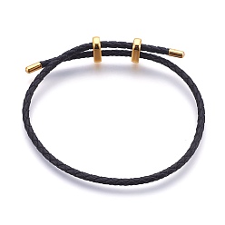 Black Leather Bracelet Making, with Stainless Steel Finding, Golden, Black, 11-3/8 inch(29cm)x3mm