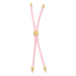 Pink Twisted Nylon Cord Silder Bracelets, Link Bracelet Making for Connector Charm, with Long-Lasting Plated Golden Brass Cord End & Alloy Tree of Life, Pink, 8-3/4~8-7/8 inch(22.2~22.6cm), Hole: 2mm