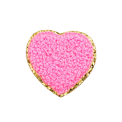 Hot Pink Towel Embroidery Style Cloth Iron on/Sew on Patches, Appliques, Badges, for Clothes, Dress, Hat, Jeans, DIY Decorations, Heart, Hot Pink, 50x50mm