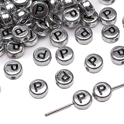 Letter P 50шт акриловые бусины, плоские круглые с буквы, Письмо P, 7x4 мм, отверстие : 1 мм