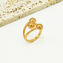 Настоящее золото 18K Латунные манжеты открытые кольца для женщин, круглый шар, реальный 18 k позолоченный, 16 mm ~ 20 mm