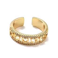 Настоящее золото 18K Открытое кольцо-манжета в форме сердца из прозрачного кубического циркония, стеллаж для латунных украшений для женщин, без кадмия и без свинца, реальный 18 k позолоченный, размер США 6 1/2 (16.9 мм)