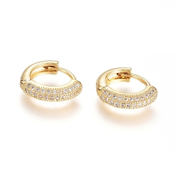 Real 18K Gold Plated Brass Micro Pave Clear Cubic Zirconia Huggie Hoop Earrings, Long-Lasting Plated, Ring, Real 18K Gold Plated, 13x3mm, Pin: 0.8mm