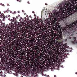(1076) Inside Color Grey/Magenta Lined Toho perles de rocaille rondes, perles de rocaille japonais, (1076) couleur intérieure grise / doublée magenta, 15/0, 1.5mm, Trou: 0.7mm, environ3000 pcs / 10 g