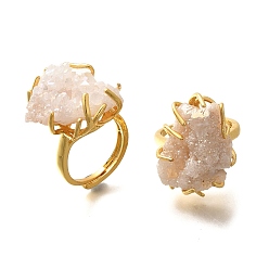 Розовый Самородки гальванизированные натуральные агатовые кластерные кольца для пальцев, латунные регулируемые кольца, долговечный, без свинца и без кадмия, стойки покрытие, золотые, туманная роза, внутренний диаметр: 18~19 мм