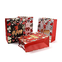 Word 4 Colors Valentine's Day Love Paper Gift Bags, Rectangle Shopping Bags, Wedding Gift Bags with Handles, Mixed Color, Word, Unfold: 23x18x10.3cm, Fold: 23.3x18x0.4cm