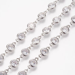 Platinum Handmade Glass Beaded Chains, Soldered, with Brass Eye Pin, Platinum, 39.37 inch(1m)link: 11.5x6.5x2.5mm