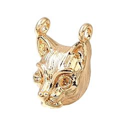 Настоящее золото 18K Подвески из латуни, Ссылки в форме кошки, реальный 18 k позолоченный, 11x9x8 мм, отверстие : 1.2 мм