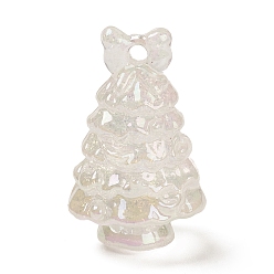 White Transparent Acrylic Enamel Pendant, Christmas Tree, White, 36x22x22.5mm, Hole: 3mm