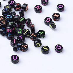 Letter Craft Acrylic Horizontal Hole Letter Beads, Flat Round, Mixed Color, Letter, 6~7x3.5~4mm, Hole: 2mm, about 3600pcs/500g