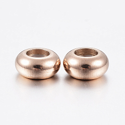 Rose Gold Ion Plating(IP) 202 Stainless Steel Beads, with Plastic, Slider Beads, Stopper Beads, Rondelle, Rose Gold, 6x3mm, Rubber Hole: 2mm