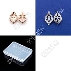 Mixed Color 8Pcs 2 Colors Brass Cabochon Connector Settings, Teardrop, Mixed Color, Tray: 25.5x19mm, 35.5x22x7mm, Hole: 2mm, 4pcs/color