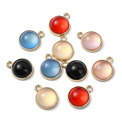 Mixed Color Rack Plating Resin Charms, Golden Plated Alloy Half Round Charms, Nickel Free, Mixed Color, 14.5x11.5x5.5mm, Hole: 1.6mm
