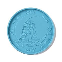 Moon Tarot Theme DIY Flat Round Divination Coaster Food Grade Silicone Molds, Resin Casting Molds, for UV Resin & Epoxy Resin Craft Making, Moon Pattern, 105x6.5mm, Inner Diameter: 99mm