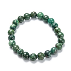 African Jade Natural African Jade Stretch Beaded Bracelets, Round, Inner Diameter: 2-1/8 inch(5.5cm), Beads: 8~9mm