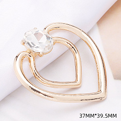 Golden Alloy Buckles, with Clear Glass Rhinestone, for Strap Belt, Heart, Golden, 37x39.5mm