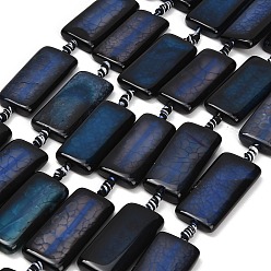 Prussian Blue Natural Dragon Veins Agate Beads Strands, Dyed & Heated, Rectangle, Prussian Blue, 38~40x19.5~20.5x6~7mm, Hole: 3mm, about 8pcs/strand, 15.55~15.75''(39.5~40cm)