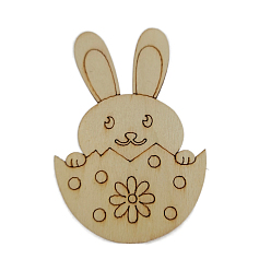 Rabbit Unfinished Wooden Easter Egg Cutout Pendant Ornaments, with Hemp Rope, for DIY Painting Ornament Easter Home Decoration, Navajo White, Rabbit Pattern, 7cm, 10pcs/bag