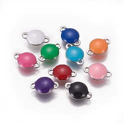 Mixed Color 304 Stainless Steel Enamel Links connectors, Enamelled Sequins, Flat Round, Stainless Steel Color, Mixed Color, 12x8x4mm, Hole: 1.4mm