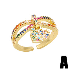 A Colorful CZ Heart Pendant Ring for Women, Trendy Open-ended RIR18 Finger Jewelry