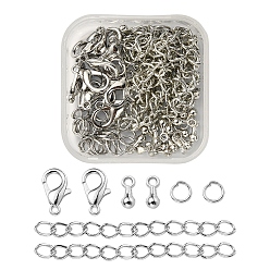 Platinum DIY End Chain Making Kit, Including Alloy Charms & Clasps, Iron Ends Chains & Jump Rings, Platinum, 80pcs/box