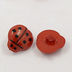 Red Acrylic Shank Buttons, 1-Hole, Dyed, Ladybug, Red, 14x13x3mm, Hole: 3mm