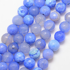Cornflower Blue Natural Fire Crackle Agate Bead Strands, Round, Grade A, Faceted, Dyed & Heated, Cornflower Blue, 12mm, Hole: 1mm, about 32pcs/strand, 15 inch