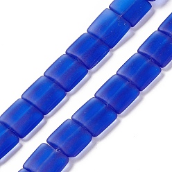 Dodger Blue Transparent Frosted Glass Beads Strands, Square, Dodger Blue, 12x12x4.5mm, Hole: 1mm, about 50pcs/strand, 23.23''~24.02''(59~61cm)