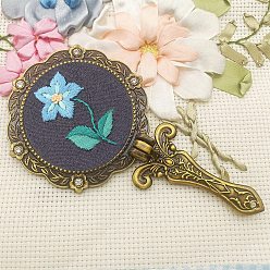 Dark Slate Blue Flower Pattern DIY Folding Mirror Embroidery Kit, including Embroidery Needles & Thread, Cotton Fabric, Dark Slate Blue, 145x75mm