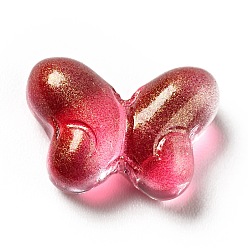 Red Transparent Baking Paint Glass Beads, with Glitter Powder, Butterfly, Red, 10x14x5.5mm, Hole: 1mm