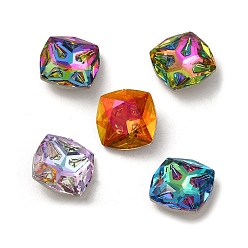 Mixed Color Glass Rhinestone Cabochons, Point Back & Back Plated, Faceted, Square, Mixed Color, 12x12x5mm