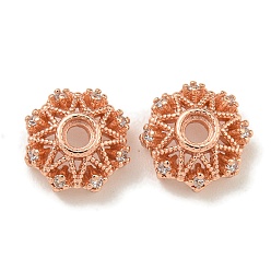 Розовое Золото Покрытие стойки латунь микро паве прозрачные колпачки из кубического циркония, долговечный, без свинца и без кадмия, цветок, розовое золото , 9x3.8 мм, отверстие : 1.6 мм