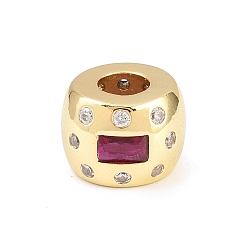 Pink Латунные микро проложить Цирконий Европейский бисером, круглые, бусины с большим отверстием, долговечный, стойки покрытие, без свинца и без кадмия, реальный 18 k позолоченный, розовые, 12x9 мм, отверстие : 5 мм