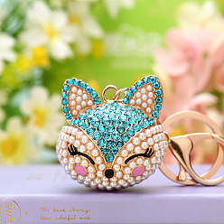 Full of diamond fox head sky blue Sparkling Diamond Fox Car Keychain Women's Bag Charm Metal Keyring Gift