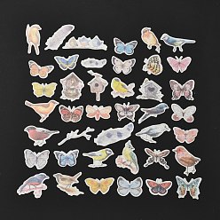Mixed Color 40Pcs Paper Adhesive Stickers Set, Bird & Butterfly & Feather & Branch Pattern, for DIY Scrapbook, Mixed Color, 1.76.7~x2.3~7.1x0.015cm, 40pcs/set