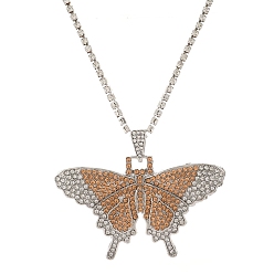 Topaz Butterfly Rhinestone Pendant Necklaces, with Platinum Alloy Chains, Topaz, 18.31 inch(46.5cm)