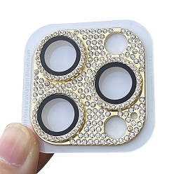 Champagne Yellow Alloy Rhinestone Mobile Phone Lens Film, Lens Protection Accessories, Compatible with 13/14/15 Pro & Pro Max Camera Lens Protector, Champagne Yellow, 4x4cm