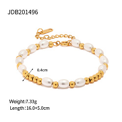 JDB201496 18K Gold Bracelet Glass Pearl Bead Bracelet Fashion Versatile Titanium Steel Bracelet Jewelry