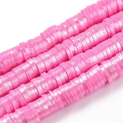 Flamingo Handmade Polymer Clay Beads Strands, Pearlized, Disc/Flat Round, Heishi Beads, Flamingo, 6mm, Hole: 1.5mm, 15.75''(40cm)