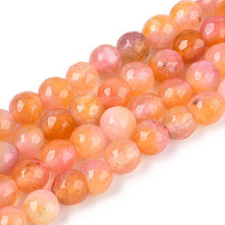 Коралловый Окрашенные природные белый нефрит бисер пряди, круглые, граненые, коралл, 5.5~6.2 мм, отверстие : 1 мм, около 65~66 шт / нитка, 14.76~15.16'' (37.5~38.5 см)