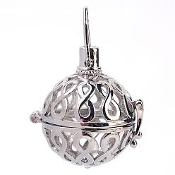Platinum Rack Plating Brass Cage Pendants, For Chime Ball Pendant Necklaces Making, Hollow Round with Infinity, Platinum, 29x26x21.5mm, Hole: 6x8mm, inner measure: 18mm