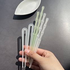 Two white bamboo sections, two green bamboo sections, and two white U-shaped hairpins. U-shaped transparent acetate hairpin for Hanfu, with bamboo decoration and jade-like design.