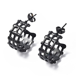 Electrophoresis Black 304 полые серьги-гвоздики в форме буквы «С» из нержавеющей стали, полукруглые серьги для женщин, ионное покрытие (ip), электрофорез черный, 21x10 мм, штифты : 0.8 мм